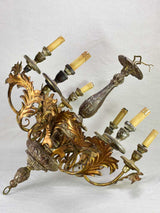 Antique French tole chandelier with leaf decorations