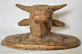 Antique French bulls head from a butcher's block - carved wood