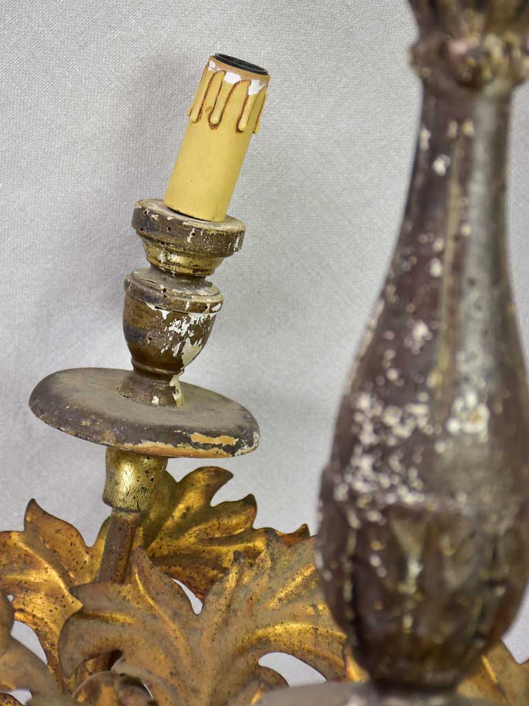 Antique French tole chandelier with leaf decorations