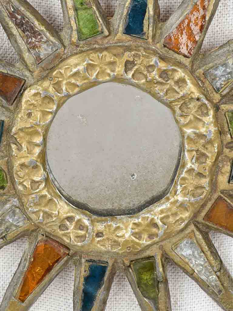 Small Vintage sunburst mirror - Line Vautrin style 8¾"