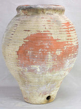 Antique clay pot with ribbed sides and drainage hole 26½"