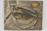 Painting Still Life w/ fish & lemon -M. LAFORET 11" x 14¼"