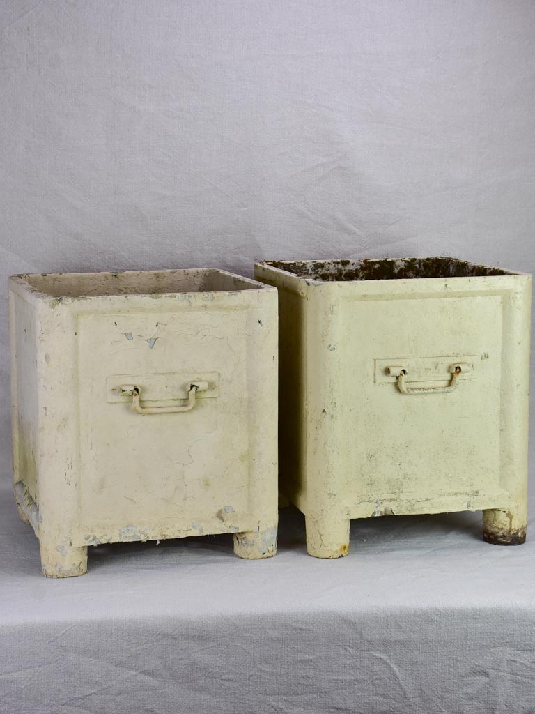 Pair of square Willy Guhl garden planters with metal handles