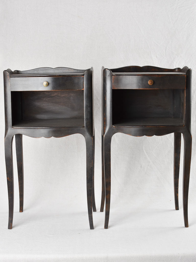 Pair of Louis XV style nightstands with black paint finish