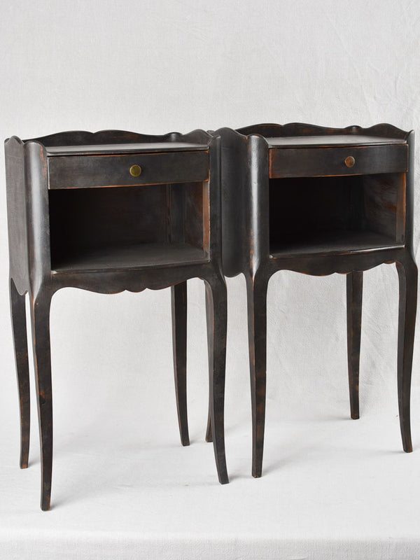 Pair of Louis XV style nightstands with black paint finish