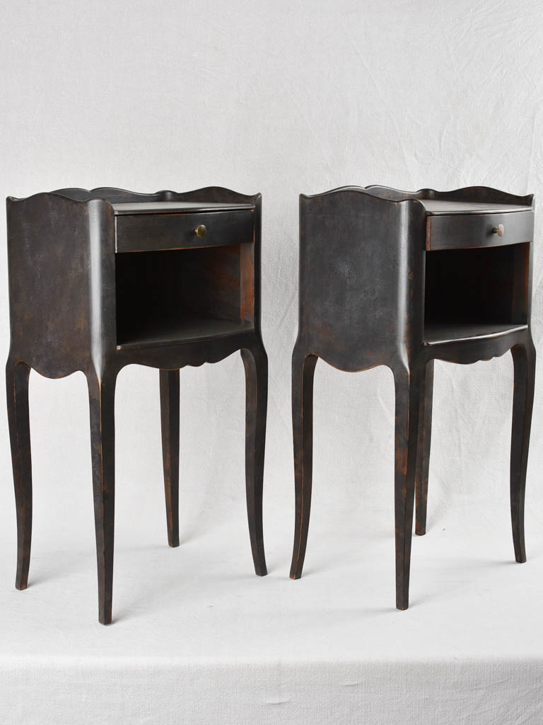 Pair of Louis XV style nightstands with black paint finish