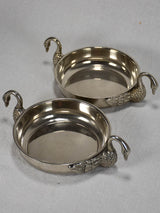 Pair of vintage aperitif bowls with goose neck handles 7"