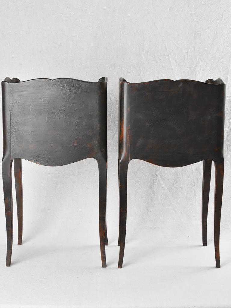 Pair of Louis XV style nightstands with black paint finish