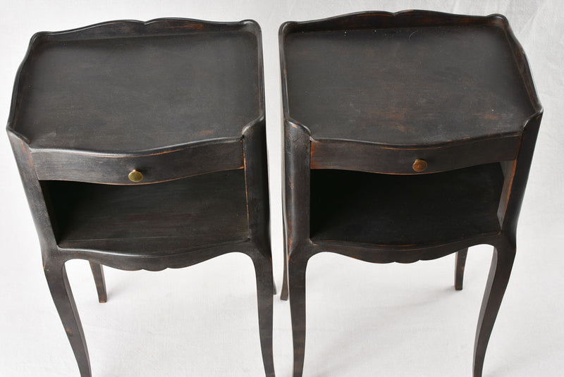 Pair of Louis XV style nightstands with black paint finish