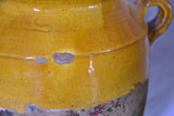 Antique French confit pot with orange glaze and traces of red and green 10¼"
