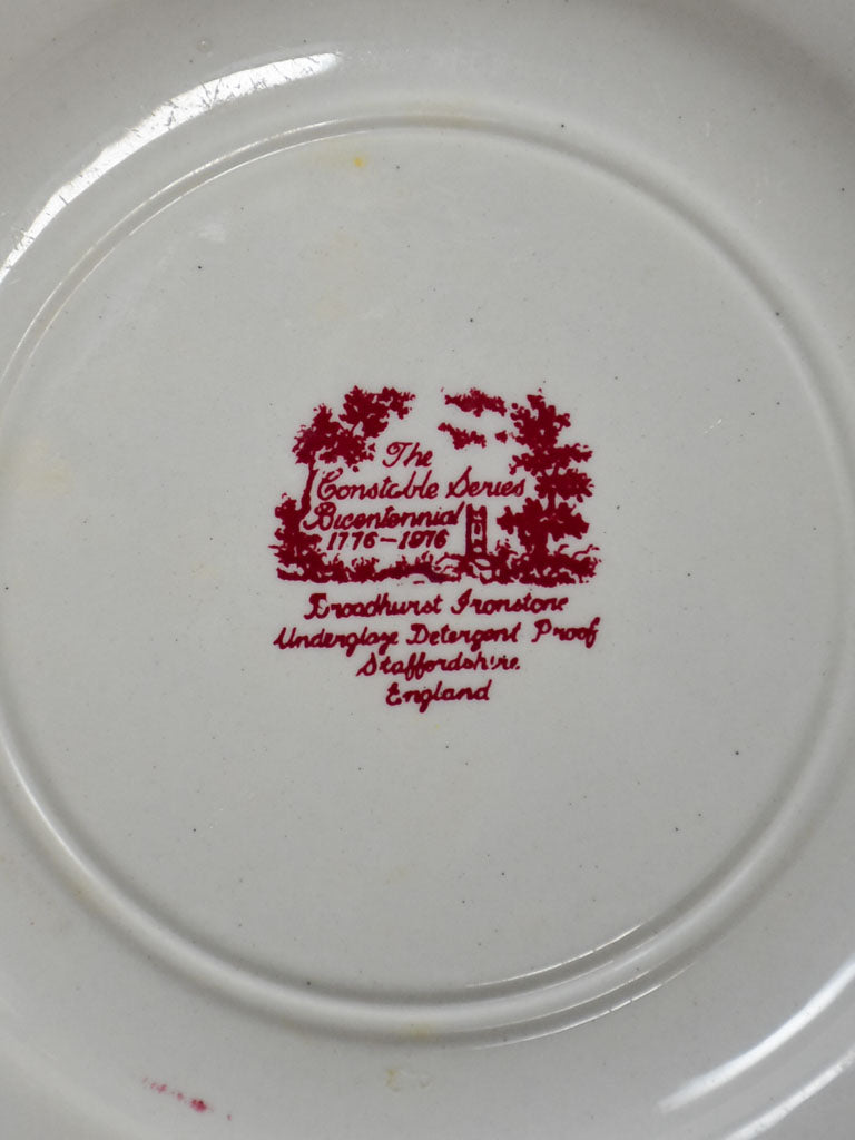 Six saucers and five dessert ironstone plates - pink transfer-ware - J. Broadhurst