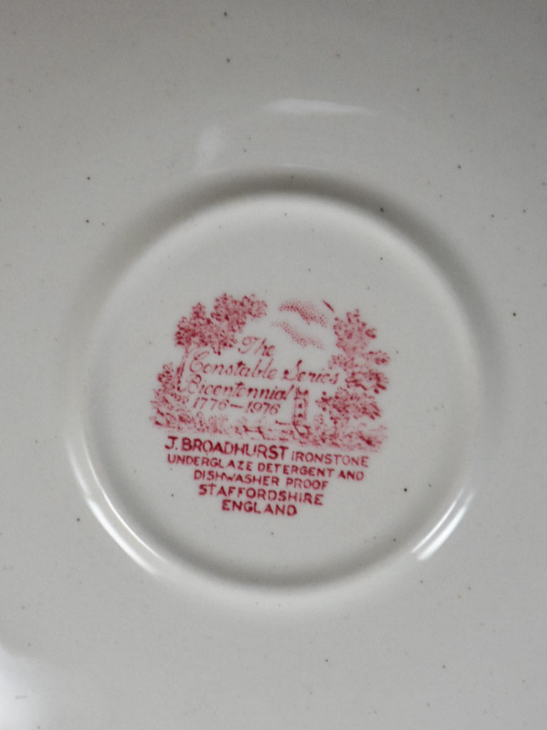 Six saucers and five dessert ironstone plates - pink transfer-ware - J. Broadhurst