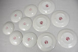 Six saucers and five dessert ironstone plates - pink transfer-ware - J. Broadhurst