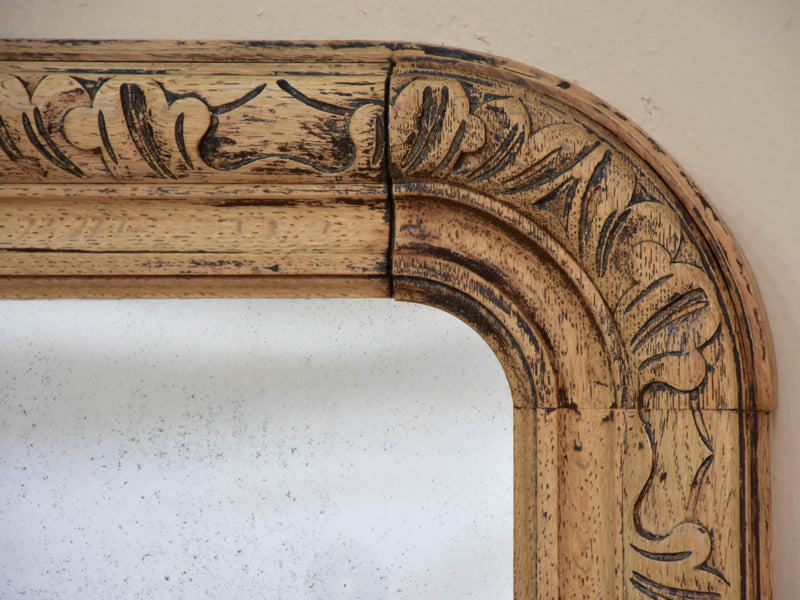 Extra-large raw solid oak Louis Philippe mirror