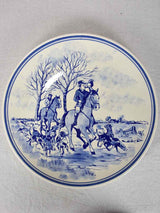 Vintage Delft wall plate of a hunting scene - blue and white 13½"