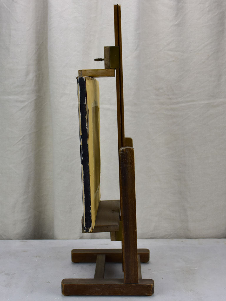 Antique French easel with monochrome portrait of a man 11½" x 12¼"