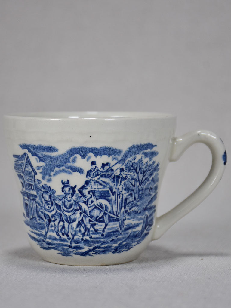Three vintage blue and white tea cups