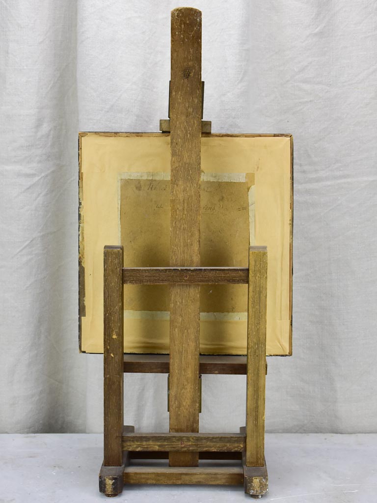 Antique French easel with monochrome portrait of a man 11½" x 12¼"