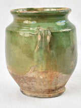 Antique French confit pot with green glaze 6¾"