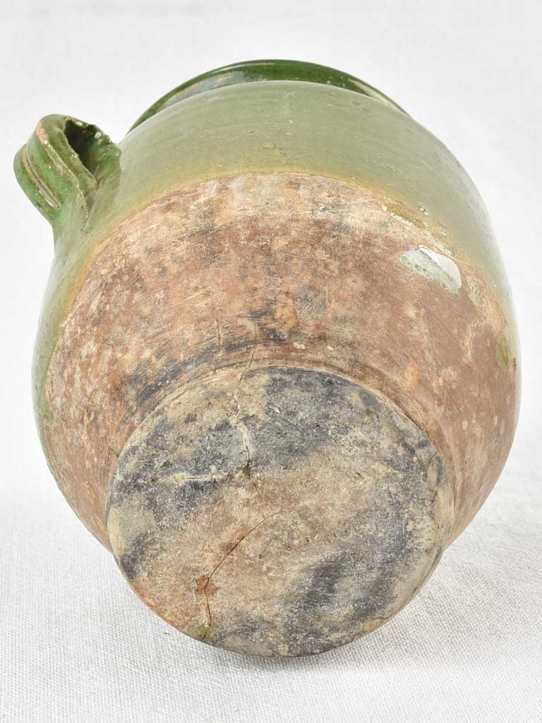 Antique French confit pot with green glaze 6¾"