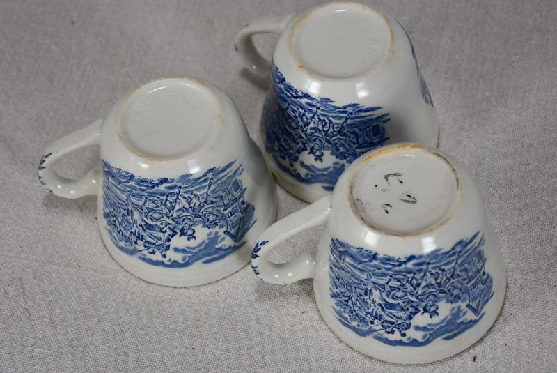 Three vintage blue and white tea cups