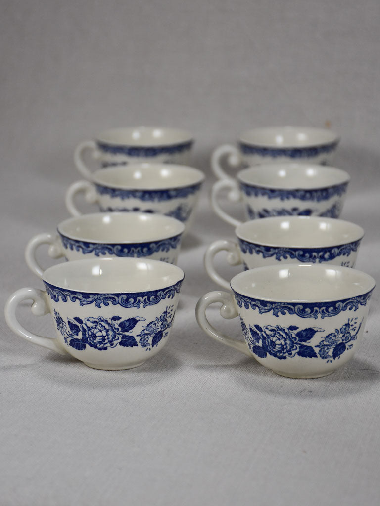 Eight vintage English blue and white tea cups