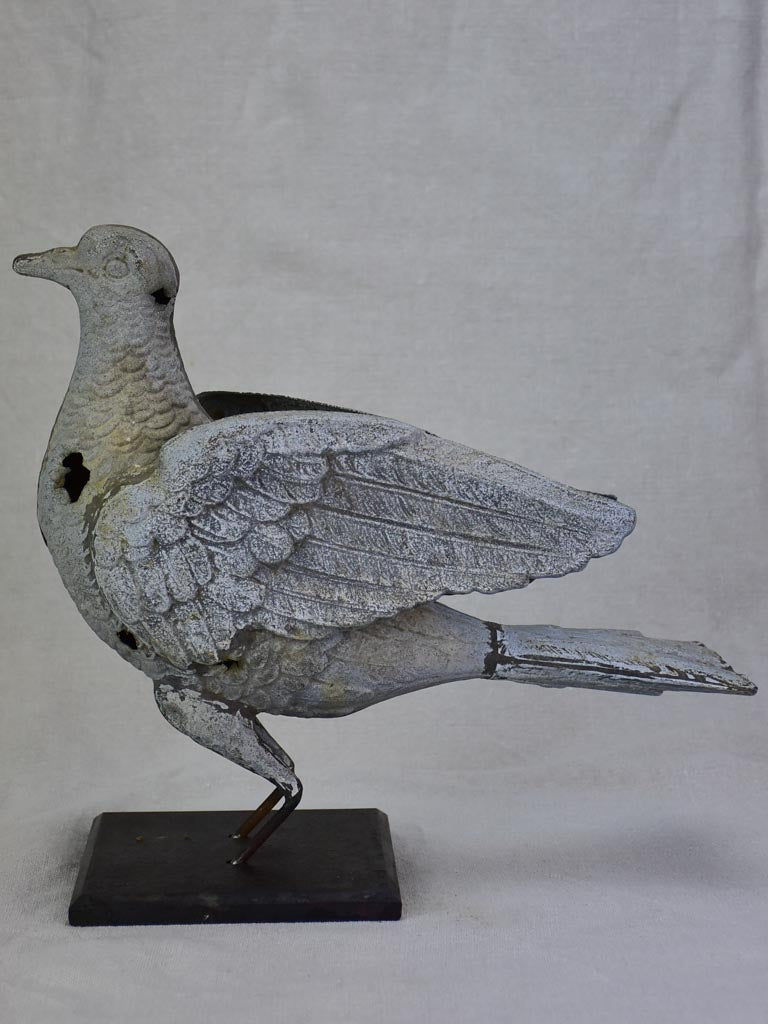 RESERVED Antique French weather vane pigeon mounted on iron block