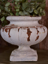 Two vintage French garden urns with white patina