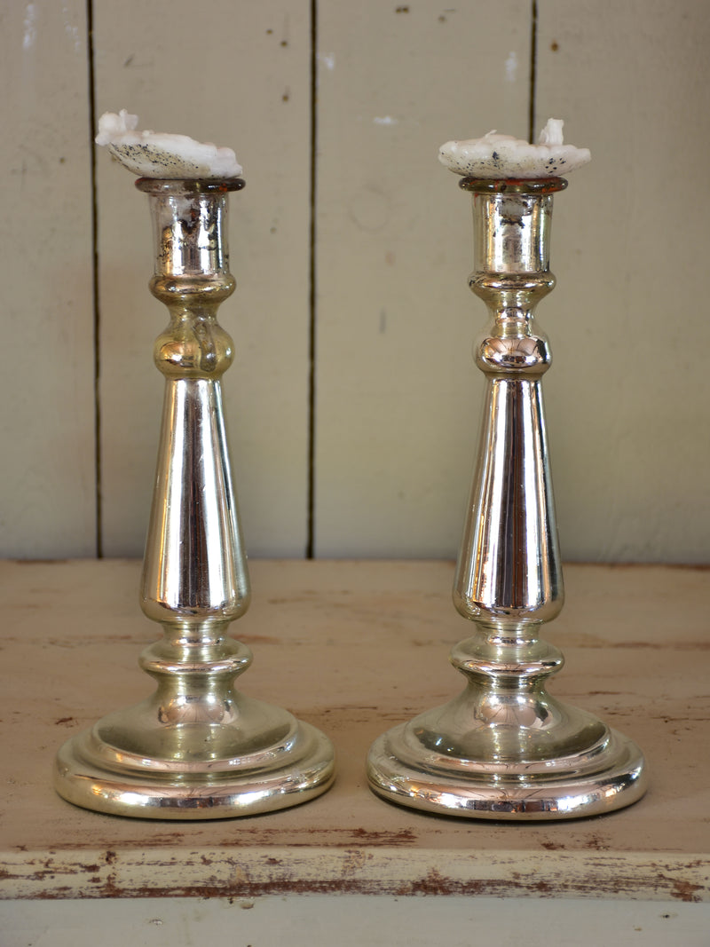 Pair of 18th century mercury glass candlesticks