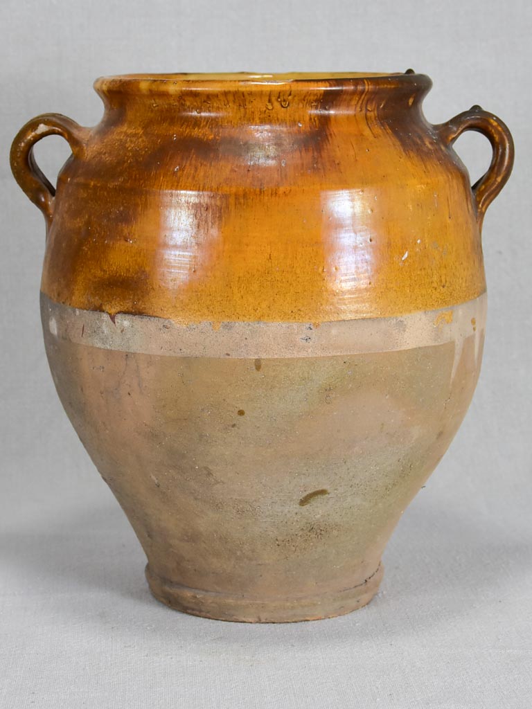 Large antique French confit pot with brown ocher glaze 12¼"