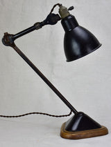 Antique French industrial elbow lamp with oak base - Gras No. 206