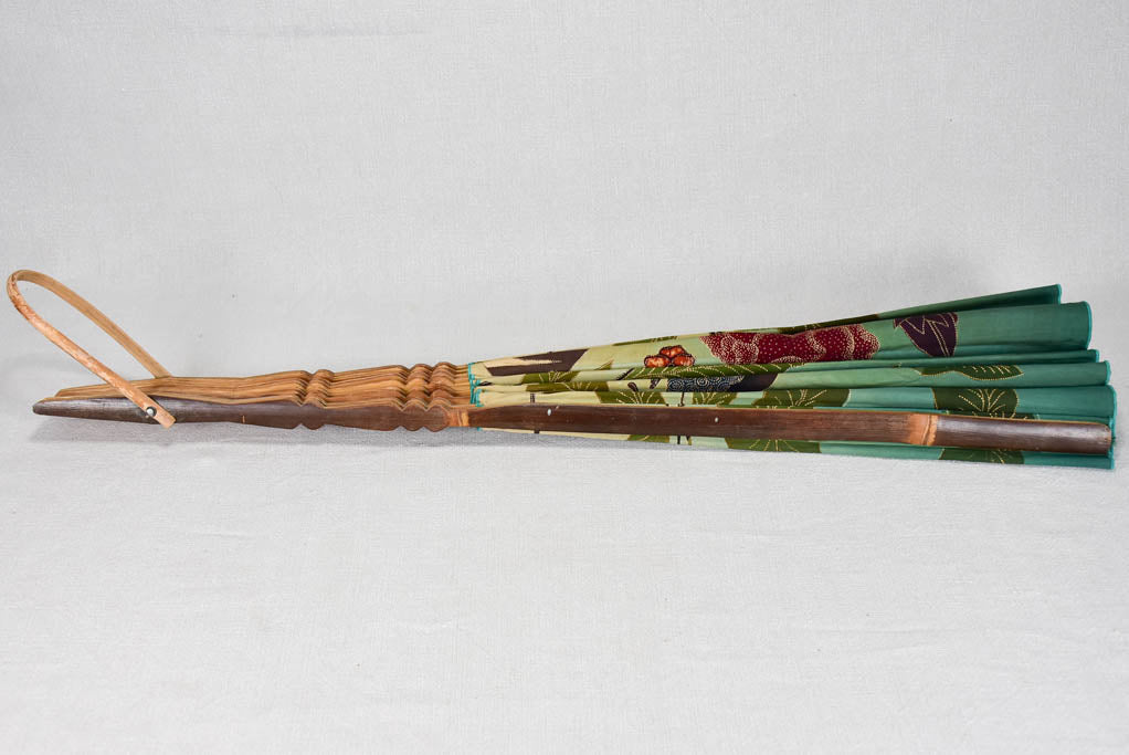 Very large decorative fabric fan from the 1940s with butterflies and flowers 58¼" x 33"