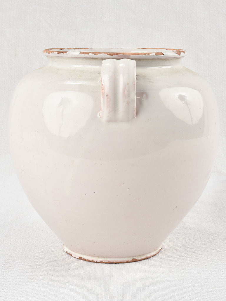 Large antique French preserving pot - pink tint 8¾"