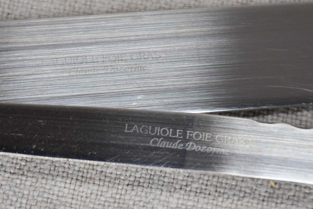 1970's Laguiole foie gras knife set by Claude Dozorme with nacrine handles