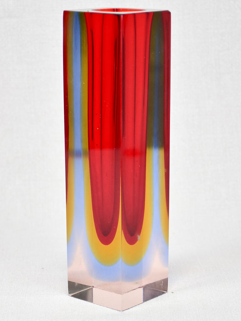 Red vintage glass vase 9¾"