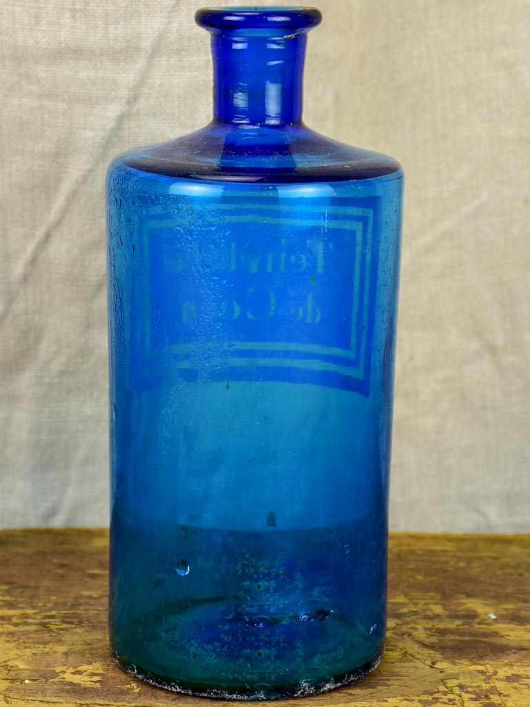Napoleon III blue apothecary glass jar - Teinture de coca