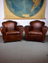 Pair of vintage French club chairs with cloud back