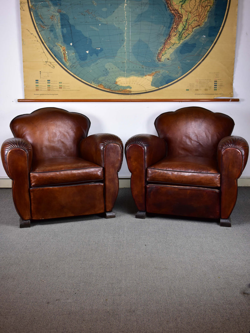 Pair of vintage French club chairs with cloud back