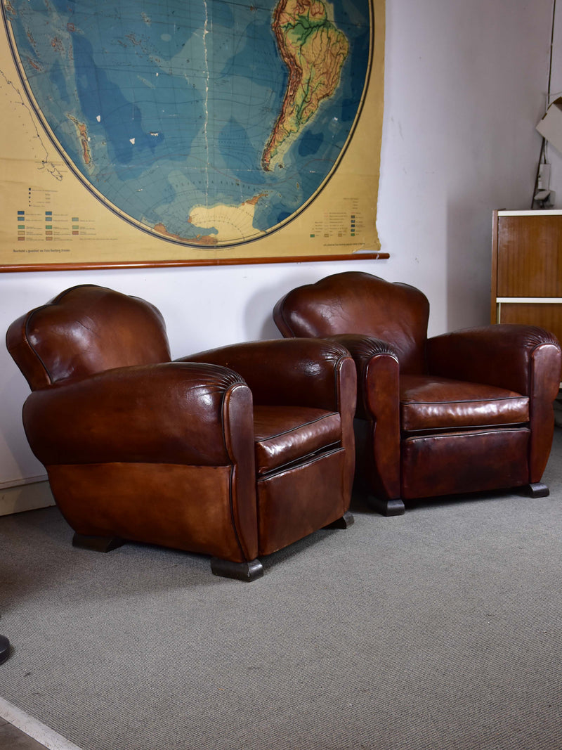 Pair of vintage French club chairs with cloud back
