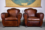 Pair of vintage French club chairs with cloud back