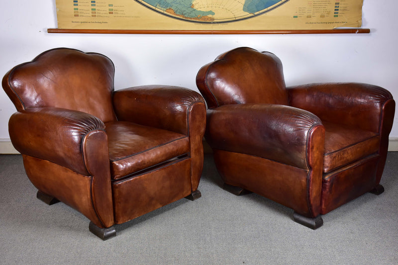 Pair of vintage French club chairs with cloud back