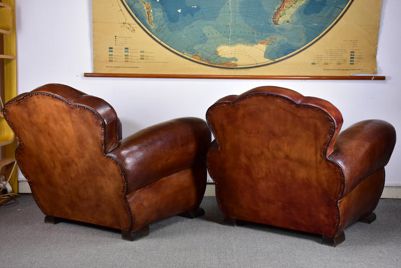 Pair of vintage French club chairs with cloud back