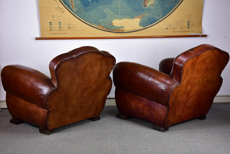 Pair of vintage French club chairs with cloud back