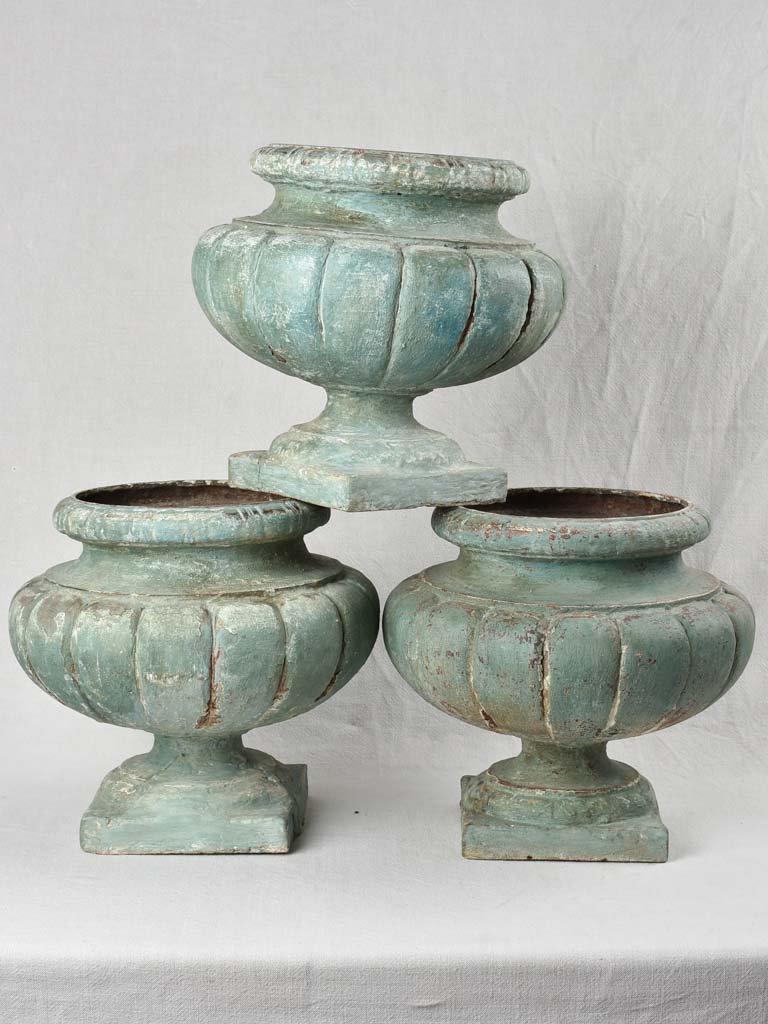 Collection of 3 cast iron garden planters 15"