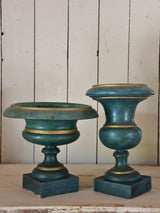 Two 19th century French zinc Medici urns with green finish
