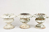 3 antique Medici urns - cast iron w/ white & green patina 12¼"