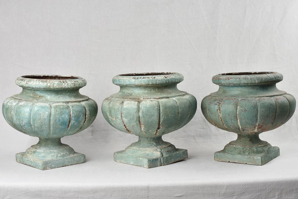 Collection of 3 cast iron garden planters 15"
