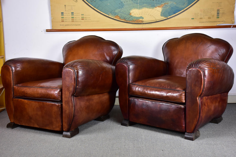 Pair of vintage French club chairs with cloud back