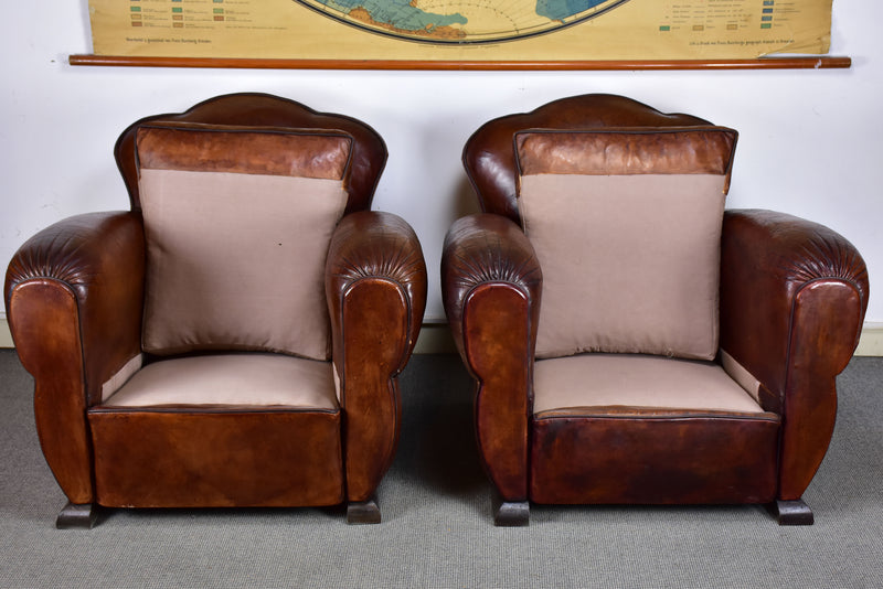 Pair of vintage French club chairs with cloud back