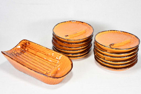 1940s Asparagus service from Vallauris - 12 plates 1 platter